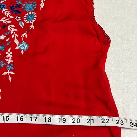 Shoreline Red Embroidered Boho Dress XL Sleeveless Rayon Tunic Festival Tie Back - Picture 7 of 10